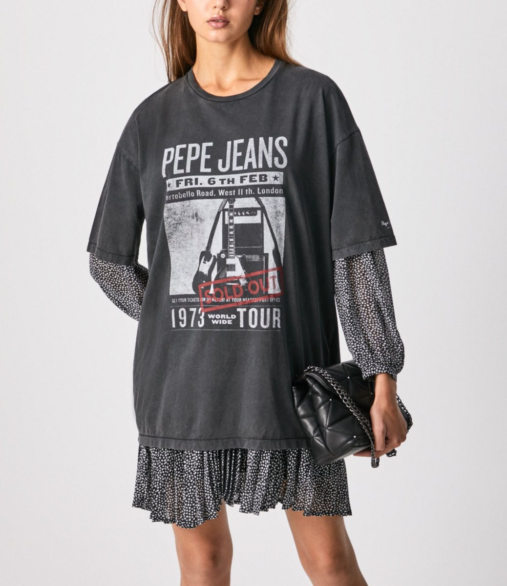 Pepe Jeans, DIANES ROCK GIG T-SHIRT, DLOUHE FOTO A LOGO TRIČKO, dámské